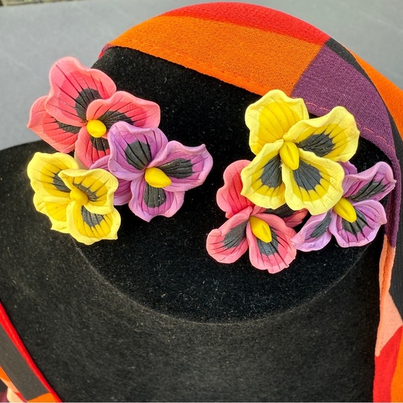 Colourful Pansy Flower Earrings - Picture 1 of 17